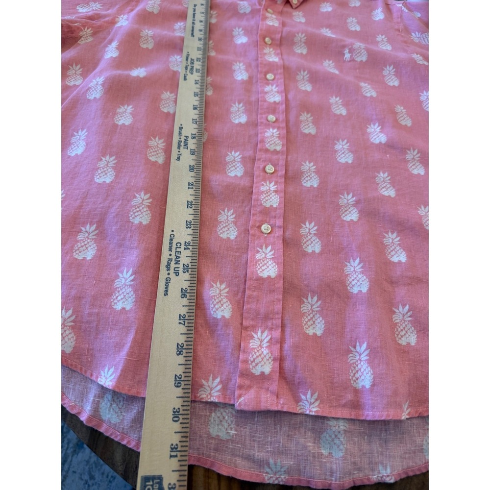Ralph Lauren Mens XL Classic Fit Pink Pineapple Print Linen Short Sleeve Shirt - Picture 5 of 6